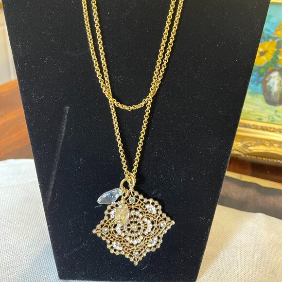 Bold double chain statement necklace w/ crystal and matched earrings -- Niquea.d - Picture 2 of 16